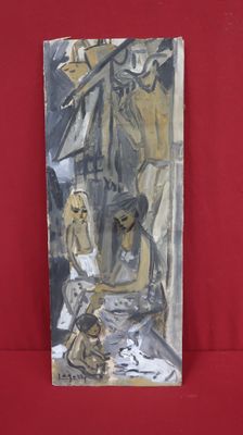 une image représentant un tableau où figurent un homme et une femme sur fond rouge