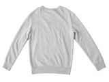 the back of a grey sweatshirt with a white logo on it