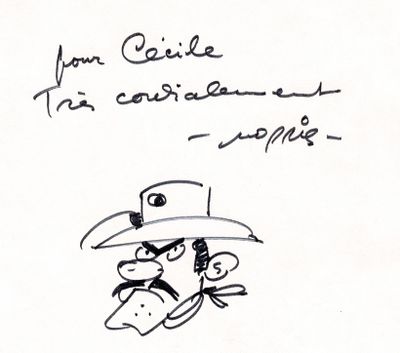 dessin humoristique représentant un homme portant un chapeau de cow-boy et tenant un poisson dans la bouche
