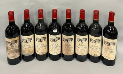 six bouteilles de vin rouge alignées