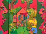 painting of a man standing in front of a painting of a house