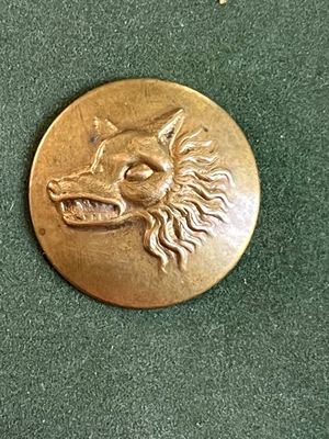 une pièce d'or représentant un chien, posée sur un fond vert