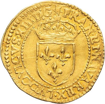 a gold coin with a crown on top of it