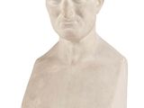 marble bust of a man with a bald head on a white background