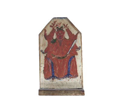 CHINE - Début XXe siècle Panneau en bois polychrome, divinit…
