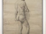 an old drawing of a man with a beard standing in front of a wall