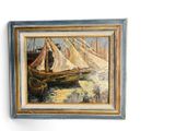 a picture of a painting of sailboats on the water