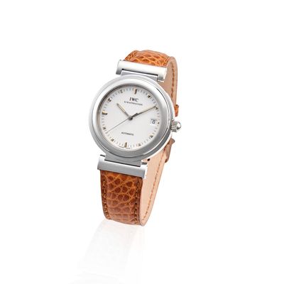 IWC DA VINCI ANNEES 90 Montre bracelet en acier sur cuir.