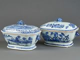 paire de plats « tureeny » chinois bleus et blancs avec couvercle