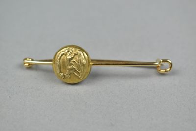 un gros plan d'une broche en or ornée d'un lion