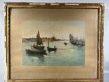 une image représentant un tableau où l'on voit des bateaux flotter sur un plan d'eau