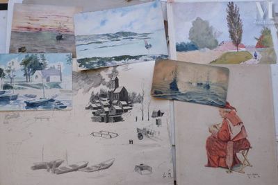 many different pictures of a woman sitting on a bench