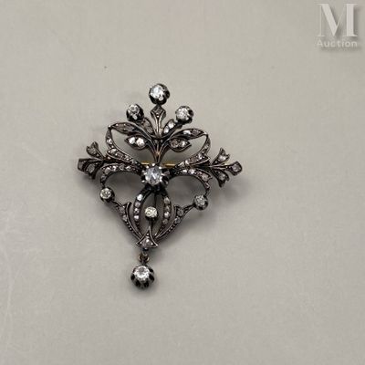 Broche or et argent diamants Broche en argent (800 millièmes… - Photo 1