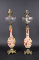Paire de lampes à pétrole en faïence de Satsuma, réservoirs …