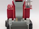 a red and gray toy tractor with a large bucket