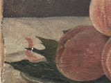 a painting of peaches on a plate on a table