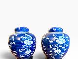 une paire de vases bleus et blancs ornés de fleurs sur un fond blanc