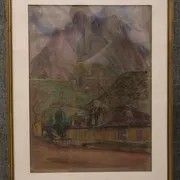 Léon DETROY (1859-1955) « Village à flan de montagne ». Pastel. S...
