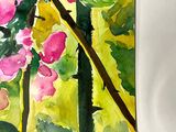 a painting of a bird sitting on a branch of a tree