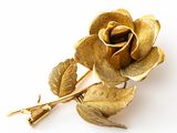 a gold rose that is sitting on a white surface