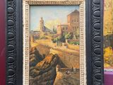 a picture of a painting hanging on a purple wall