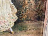 a painting of a woman in a white dress in a garden
