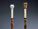 a pair of table lamps in tortoise shell and brass