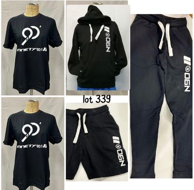 men ' s black hoodie and sweatpants set with white logo
