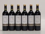 six bouteilles de vin rouge alignées