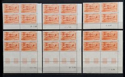 une série de six timbres sur lesquels figure l'image d'un bateau