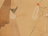 an image of a painting of two women with umbrellas on a beach