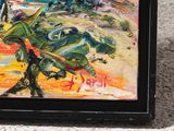 a picture of a painting of a tree in a black frame