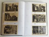 an open book with pictures of people and buildings on it