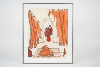 an image of a painting of a woman in a red dress