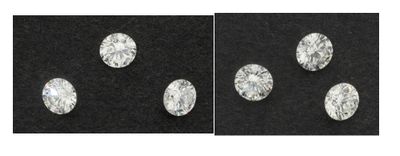 three different views of a pair of diamonds on a black surface