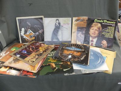 Dans un sac cabas, ensemble de disques vinyles 33T essentiel…