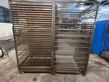a metal rack that has a bunch of food in it