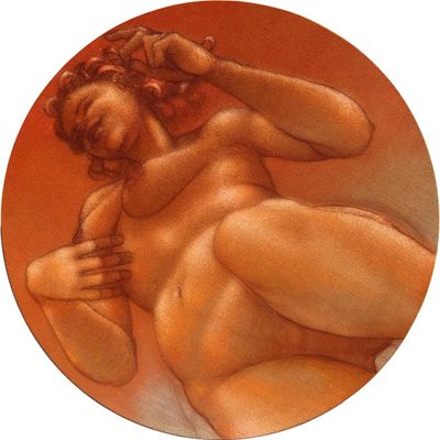 an image of a painting of a nude woman laying on a bed