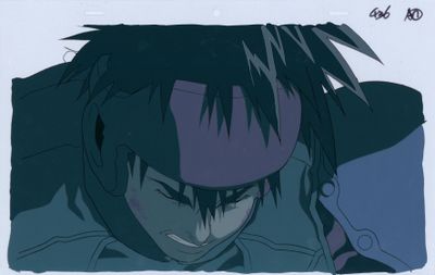 une image représentant le dessin d'un homme aux cheveux violets
