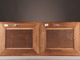 pair of antique wooden picture frames with glass inserts