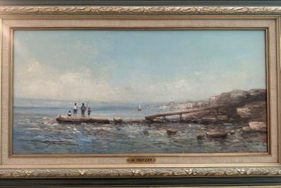 une photo d'un tableau représentant des personnes sur la plage