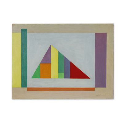 une peinture représentant un triangle aux couleurs variées sur fond blanc
