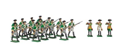 the toy soldiers are dressed in green and white uniforms