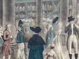 a painting of a group of people standing in a building