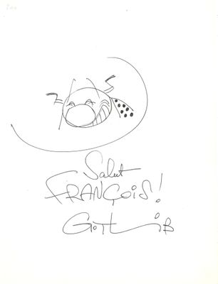 dessin dédicacé représentant un joueur de baseball tenant une batte à la main