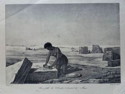 une vieille gravure représentant un homme en train de couper un morceau de bois
