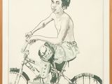 dessin représentant un homme à vélo portant un casque