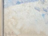 an image of a painting of a person skiing down a snowy hill