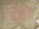a piece of old paper with red writing on it