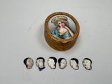 a small box with a picture of a woman on it